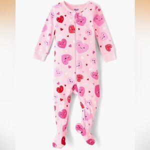 The Children's Place Pink and Red Heart Footed Pajamas